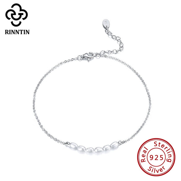 Wholesale Women's 925 Sterling Silver Anklet With Natural Millet Beads And Fresh Water Pearl In Geometric Style