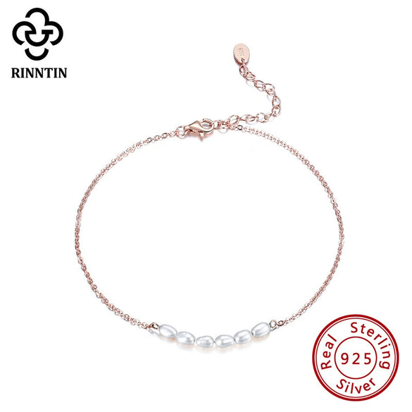 Wholesale Women's 925 Sterling Silver Anklet With Natural Millet Beads And Fresh Water Pearl In Geometric Style