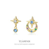 Wholesale Women's 925 Sterling Silver Asymmetric Star Earrings With Electroplating And Colorful Zircon