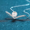 Wholesale Women's 925 Sterling Silver Clavicle Chain With Freshwater Pearl And Vshaped Moissanite Pendant Original Design Electroplated With Letters Numbers Text Pattern