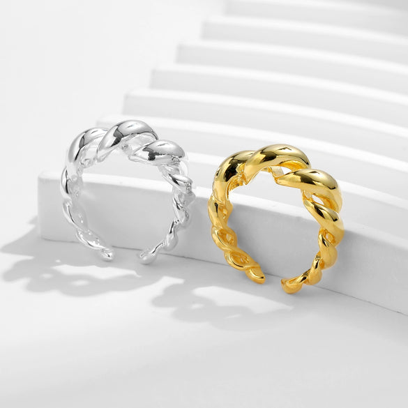 Wholesale Women's 925 Sterling Silver Cold Style Geometric Twist Open Ring With Electroplating Treatment