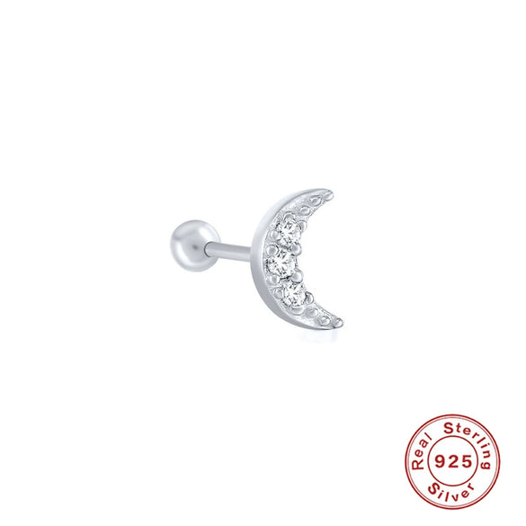 Wholesale Women's Sterling Silver Cute Mini Star Moon Puncture Thread Ear Nails With Electroplating