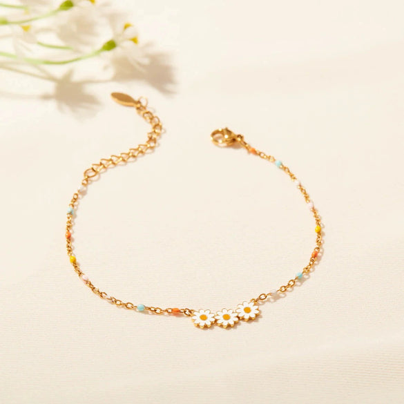 Wholesale Women's 925 Sterling Silver Daisy Flower Color Enamel Geometric Electroplated Bracelet