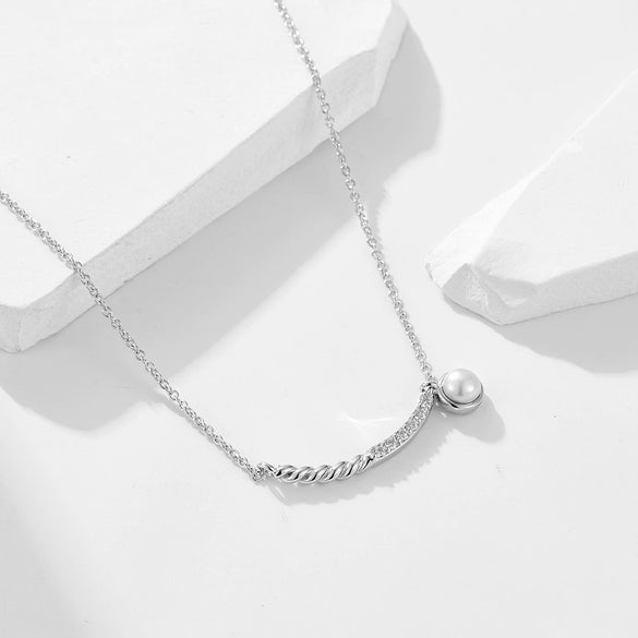 Wholesale Women's 925 Sterling Silver Diamondencrusted Geometric Pearl Pendant Necklace With Cross Chain
