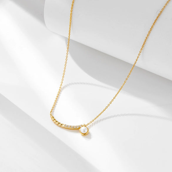 Wholesale Women's 925 Sterling Silver Diamondencrusted Geometric Pearl Pendant Necklace With Cross Chain