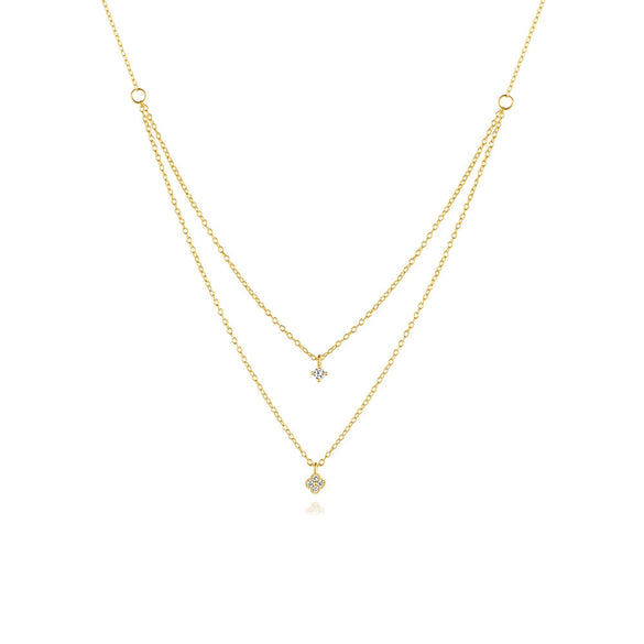 Wholesale Women's 925 Sterling Silver Doublelayer Lucky Fourleaf Clover Minimalist Ochain Necklace With Diamondencrusted And Electroplating Treatment