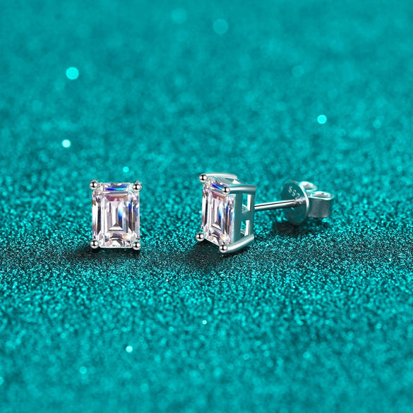 Wholesale Women's 925 Sterling Silver Earrings Inlaid With Long Chamfered Moissanite Geometric Style Electroplated