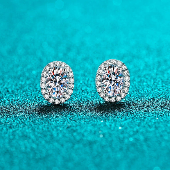 Wholesale Women's 925 Sterling Silver Egg Shaped Inlaid Moissanite Electroplated Geometric Earrings