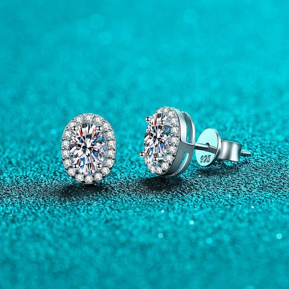Wholesale Women's 925 Sterling Silver Egg Shaped Inlaid Moissanite Electroplated Geometric Earrings
