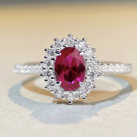 Wholesale Women's 925 Sterling Silver Elegant Geometric Pigeon Egg Red Treasure Zircon Ring With Electroplating