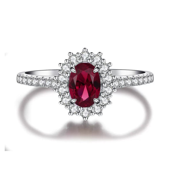 Wholesale Women's 925 Sterling Silver Elegant Geometric Pigeon Egg Red Treasure Zircon Ring With Electroplating