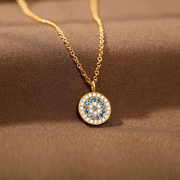 Wholesale Women's 925 Sterling Silver Evil Eye Disc Pendant Necklace With Geometric Pattern And Ochain Electroplating