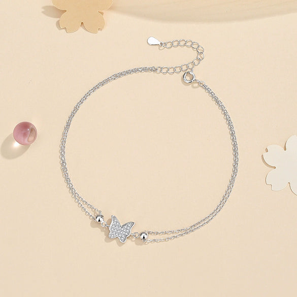 Wholesale Women's 925 Sterling Silver Fairy Style Anklet With Bow Tie Pattern