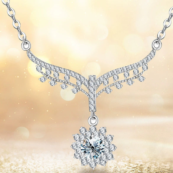 Wholesale Women's 925 Sterling Silver Fishtail Sunflower Moissanite Pendant Necklace With Clavicle Chain Electroplated