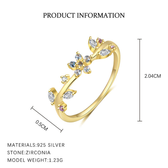 Wholesale Women's 925 Sterling Silver Flower Open Adjustable Ring With Colored Zirconium In Light Luxury Style