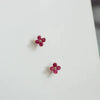 Wholesale Women's 925 Sterling Silver Flower Stud Earrings With Red Diamond And Red Corundum 14K Gold Plated