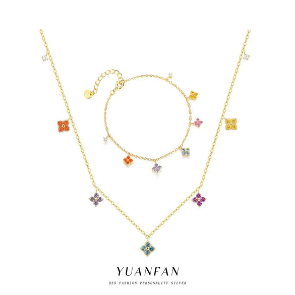 Wholesale Women's 925 Sterling Silver Fourleaf Clover Zirconia Inlaid Light Luxury Necklace With Cross Chain