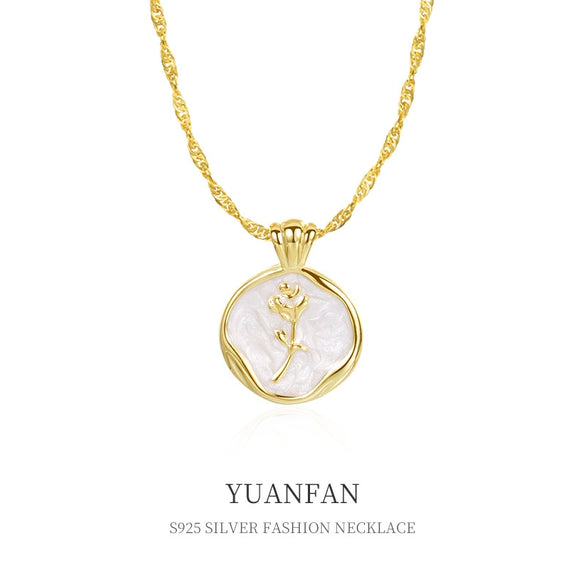 Wholesale Women's 925 Sterling Silver French Retro Glaze Rose Tulip Cross Chain Light Luxury Necklace