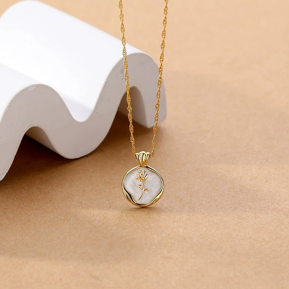 Wholesale Women's 925 Sterling Silver French Retro Glaze Rose Tulip Cross Chain Light Luxury Necklace