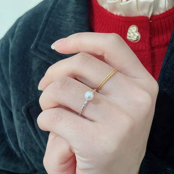 Wholesale Women's Sterling Silver Freshwater Round Bead Minimalist Ring