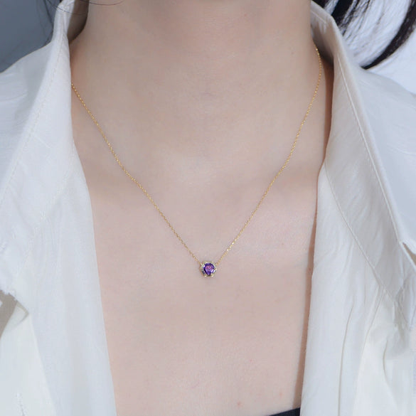 Wholesale Women's 925 Sterling Silver Geometric Amethyst Zircon Diamond Pendant Cross Chain Necklace