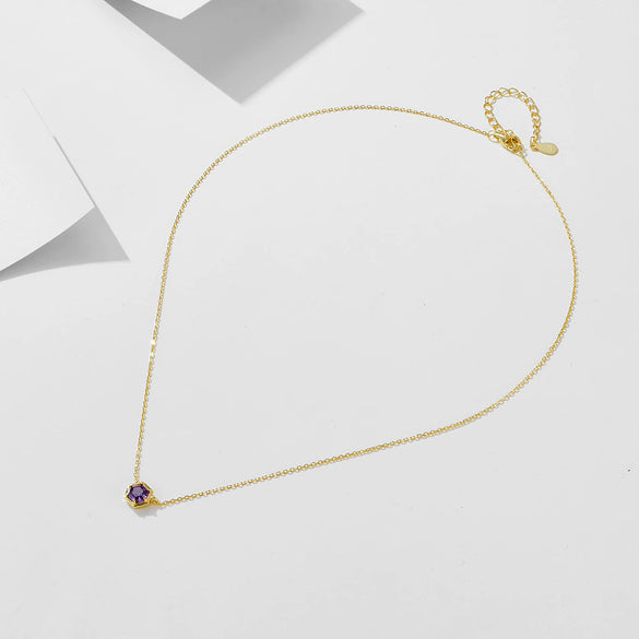 Wholesale Women's 925 Sterling Silver Geometric Amethyst Zircon Diamond Pendant Cross Chain Necklace
