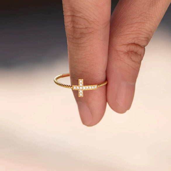 Wholesale Women's 925 Sterling Silver Geometric Cross Zircon Ring With Electroplating