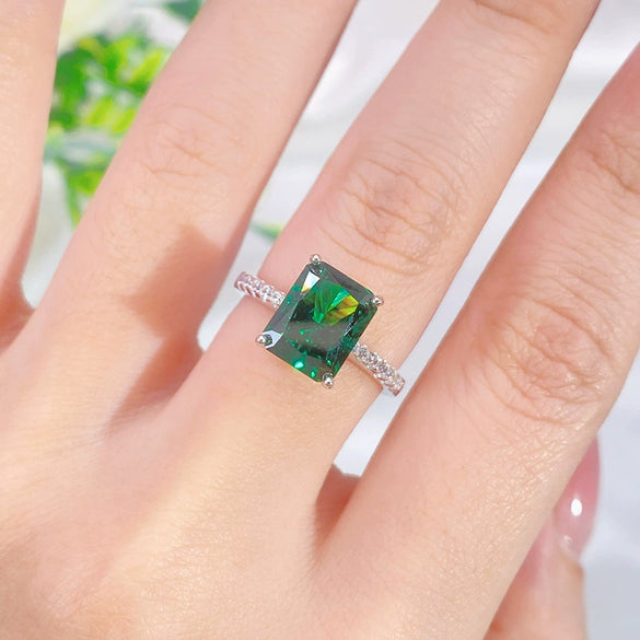 Wholesale Women's 925 Sterling Silver Geometric Cut Emerald Gem Ring Set With Diamonds