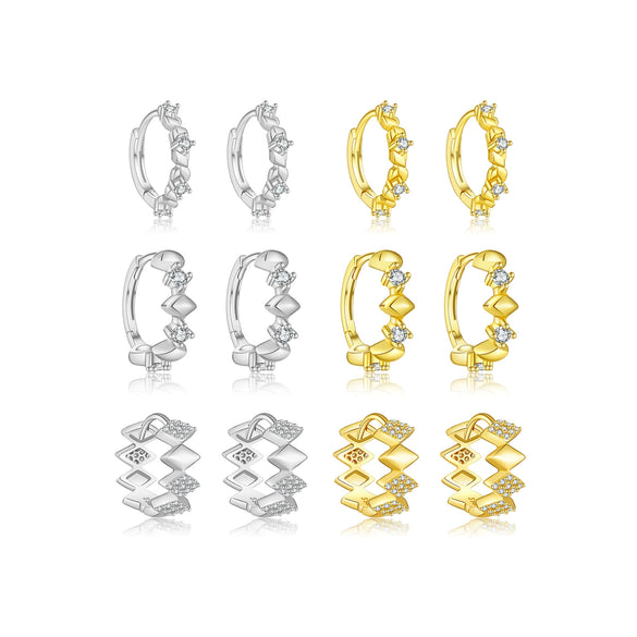 Wholesale Women's 925 Sterling Silver Geometric Design Earrings With Platinum And 18K Gold Electroplating