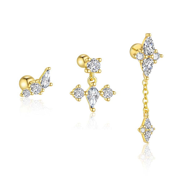 Wholesale Women's 925 Sterling Silver Geometric Diamond Design Round Head Earrings