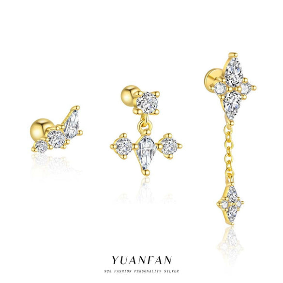Wholesale Women's 925 Sterling Silver Geometric Diamond Design Round Head Earrings