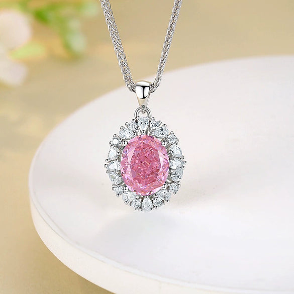 Wholesale Women's 925 Sterling Silver Geometric Diamond Pendant Necklace With Chopin Chain