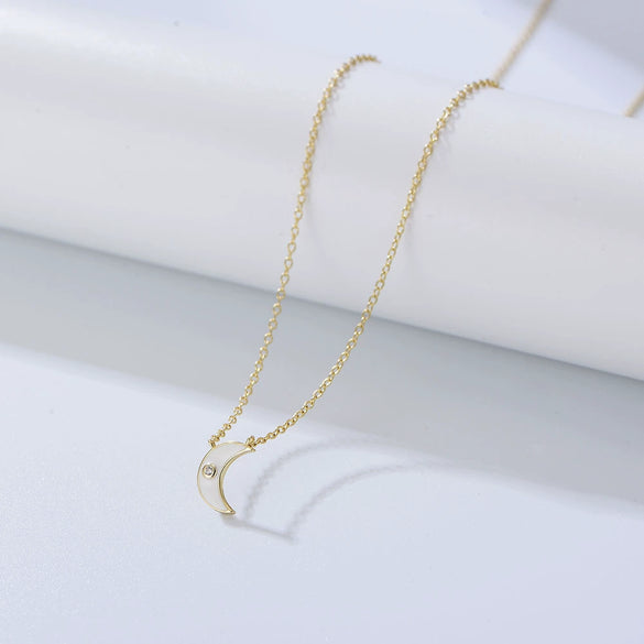 Wholesale Women's Sterling Silver 925 Geometric Dripping Oil Moon Clavicle Chain Necklace