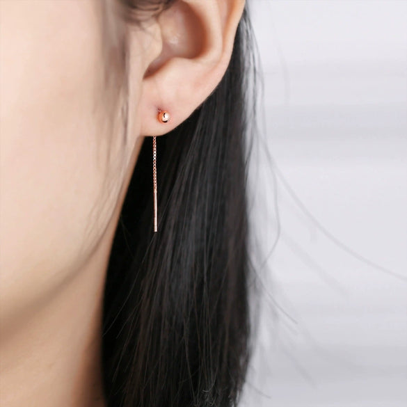 Wholesale Women's 925 Sterling Silver Geometric Drop Shape Mini Bean Tassel Short Ear Chain Earrings