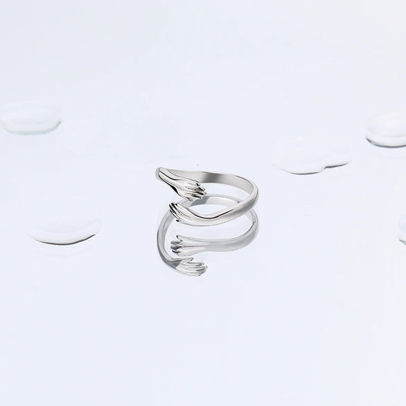 Wholesale Women's 925 Sterling Silver Geometric Hands Hug Open Ring With Electroplating Design