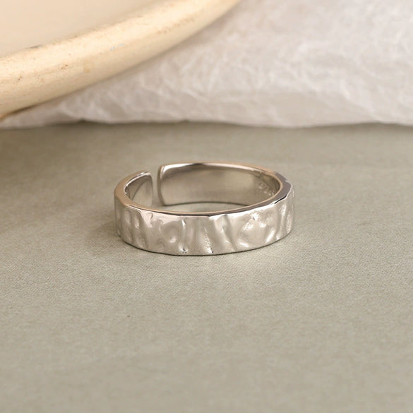 Wholesale Women's 925 Sterling Silver Geometric Irregular Concave Frosted Open Ring With Electroplating Retro Light Luxury Style