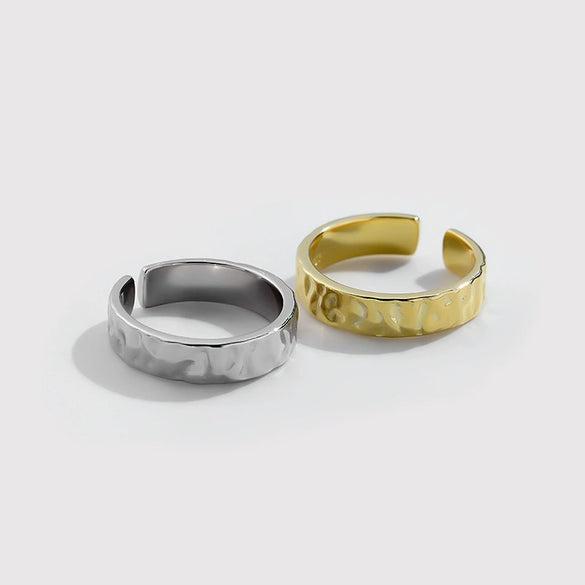 Wholesale Women's 925 Sterling Silver Geometric Irregular Concave Frosted Open Ring With Electroplating Retro Light Luxury Style