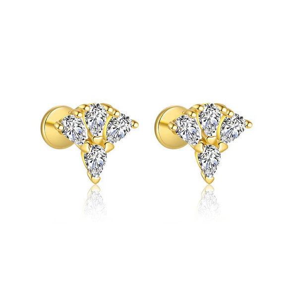 Wholesale Women's 925 Sterling Silver Geometric Irregular Round Flat Head Earrings With Zirconia