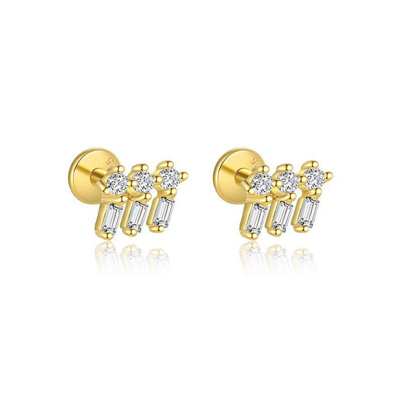 Wholesale Women's 925 Sterling Silver Geometric Irregular Round Flat Head Earrings With Zirconia