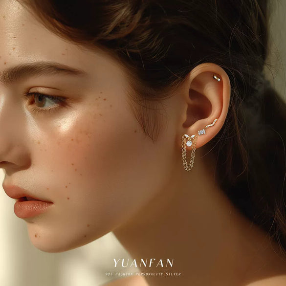 Wholesale Women's 925 Sterling Silver Geometric Irregular Round Flat Head Earrings With Zirconia