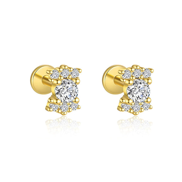 Wholesale Women's 925 Sterling Silver Geometric Irregular Round Flat Head Earrings With Zirconia