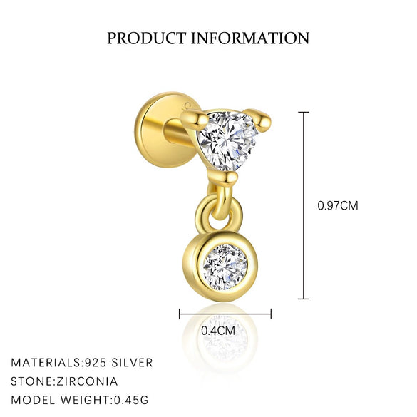 Wholesale Women's 925 Sterling Silver Geometric Irregular Round Flat Head Earrings With Zirconia