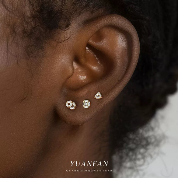 Wholesale Women's 925 Sterling Silver Geometric Irregular Round Flat Head Earrings With Zirconia