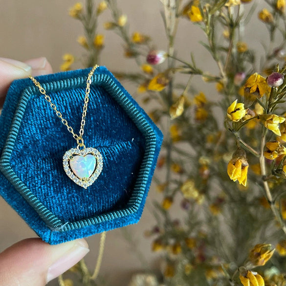 Wholesale Women's Sterling Silver Geometric Love Pendant Ochain Necklace With Diamond Opal Electroplated