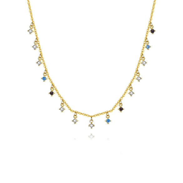 Wholesale Women's 925 Sterling Silver Geometric Mixed Gem Inlay Precious Stones Set Cross Chain Niche Style Clavicle Necklace