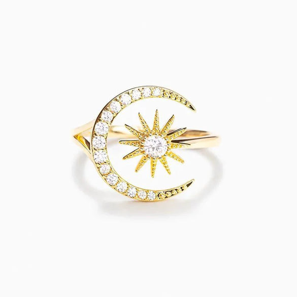 Wholesale Women's 925 Sterling Silver Geometric Moon Star Crescent Star Zircon Ring With Electroplating