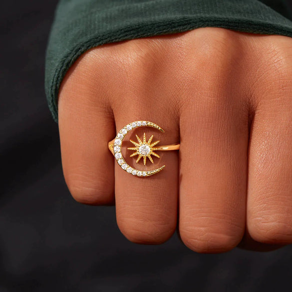 Wholesale Women's 925 Sterling Silver Geometric Moon Star Crescent Star Zircon Ring With Electroplating