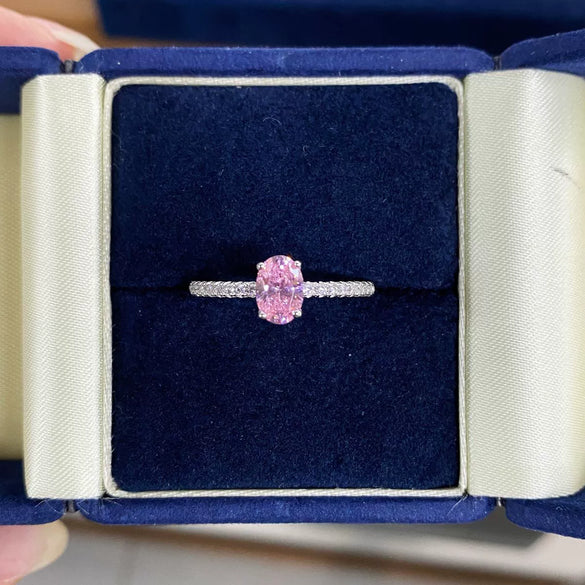 Wholesale Women's 925 Sterling Silver Geometric Pigeon Egg Ring With Pink Diamond Electroplated