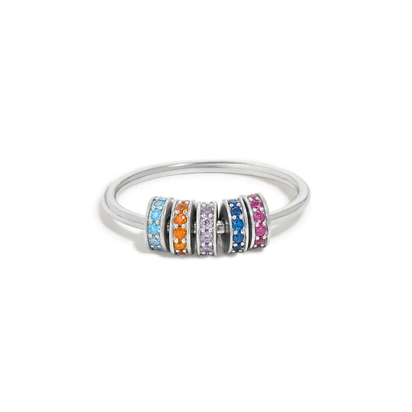 Wholesale Women's 925 Sterling Silver Geometric Rotating Anxiety Beads Color Zircon Ring With Electroplating