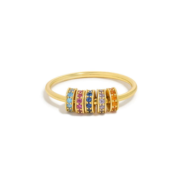Wholesale Women's 925 Sterling Silver Geometric Rotating Anxiety Beads Color Zircon Ring With Electroplating